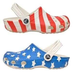 Crocs American Flag Clogs Womens Red White Blue Stars Stripes Print 205974 Sz 7